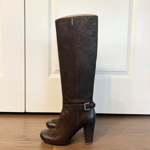 New Prada Sport Brown Grained Leather Boot with Buckle - Heeled- 37EU 6.5 US